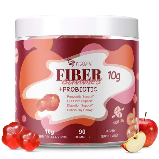 Migcopat empaque frontal mostrando 90 gomitas y beneficios de fibra