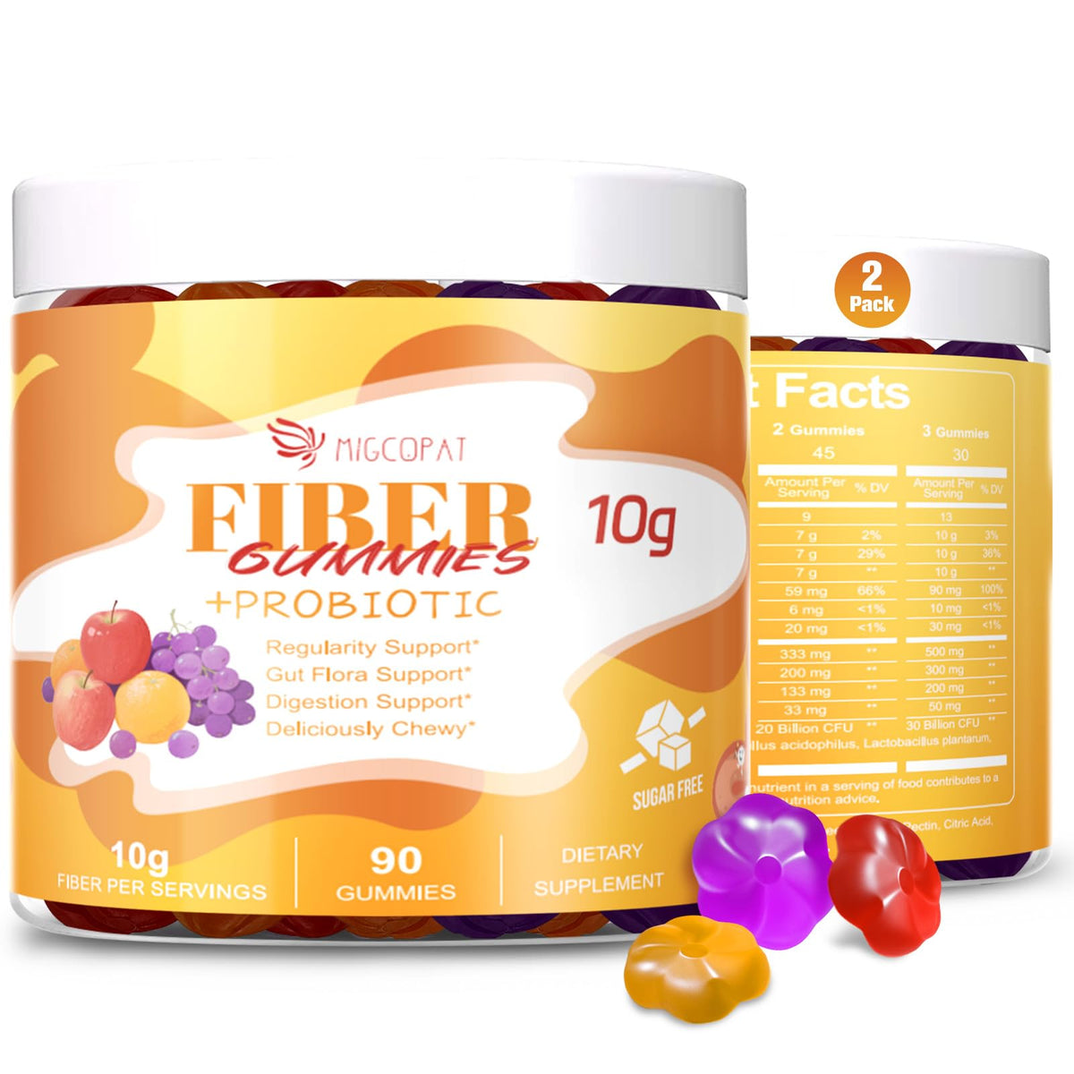 Migcopat frontal del envase mostrando 180 gominolas y beneficios