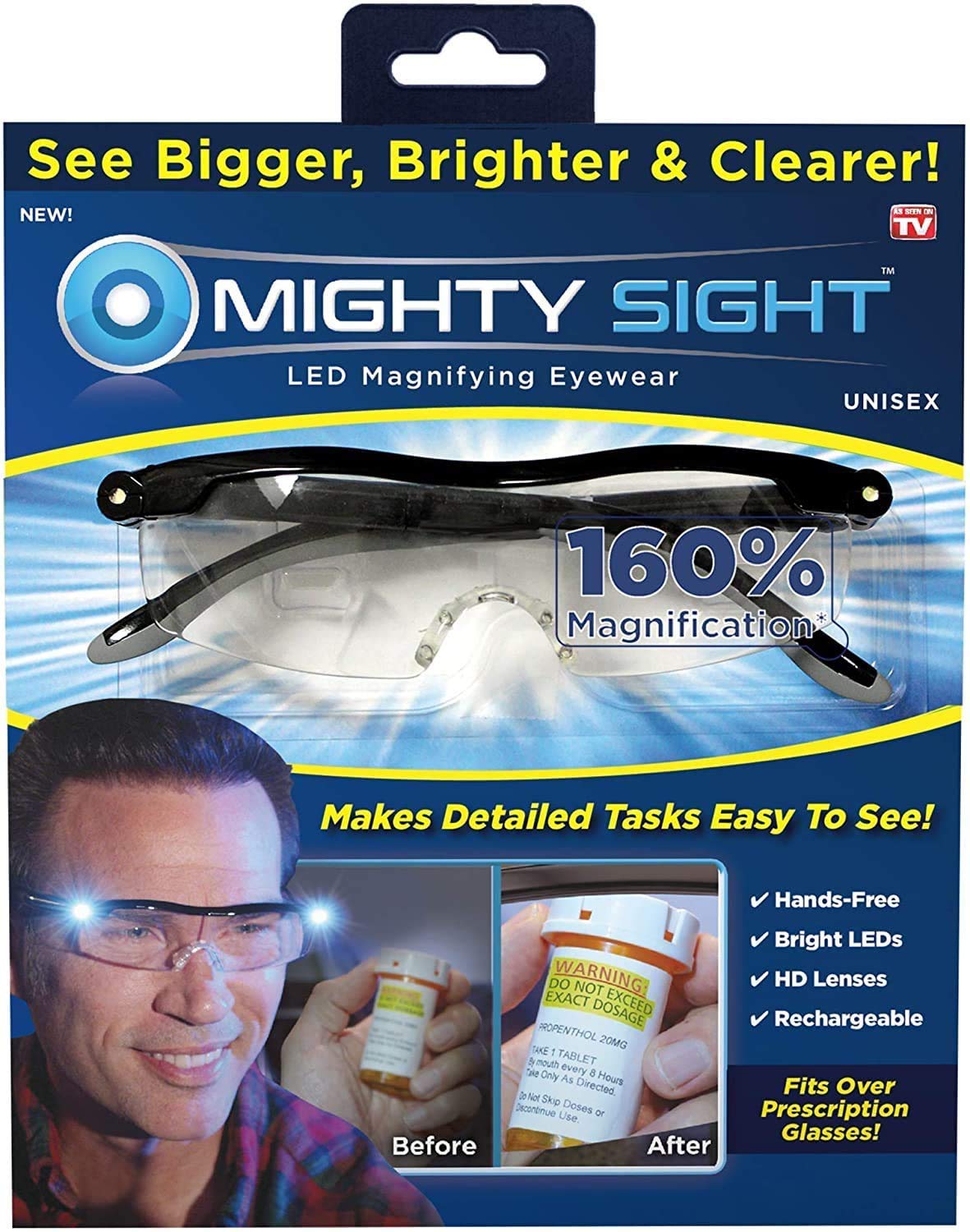 Mighty Sight vista frontal del producto mostrando marco y LEDs, claridad inmediata