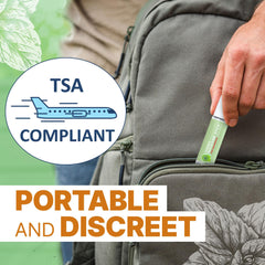 MIGRASTIL dentro de un bolso de viaje indicando formato apto para cabina
