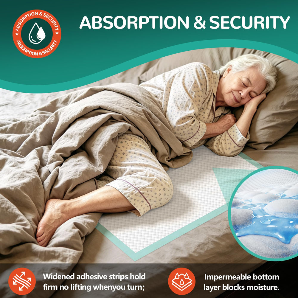 MILDPLUS protector colocado en cama durante la noche, absorción rápida
