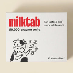 milktab frasco frontal mostrando 45 tabletas y portabilidad