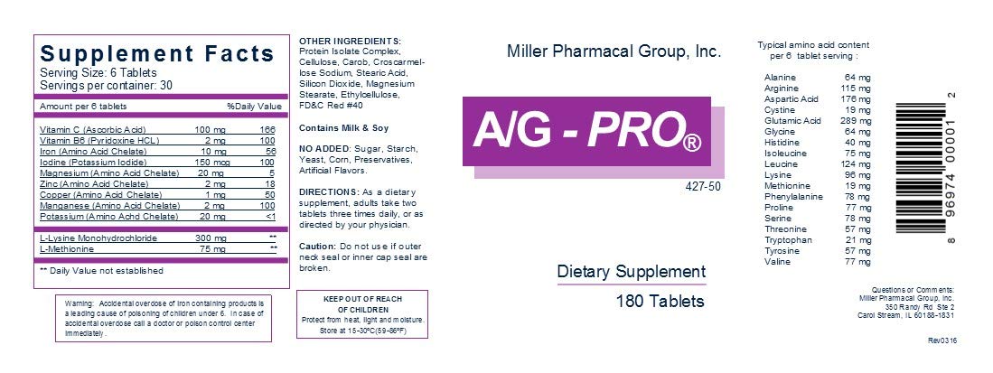 Miller A/G Pro close-up de una tableta, textura compacta y fácil de tragar