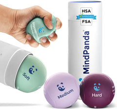 MindPanda paquete frontal mostrando las tres pelotas y beneficios de uso