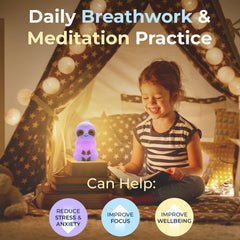 Mindsight Breathing Buddha al lado de objetos para mostrar tamaño y portabilidad