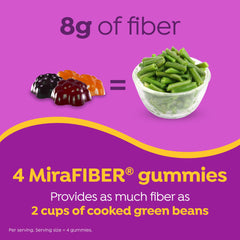 MiraFIBER frutas ilustrativas representando uva, manzana y cereza sabores