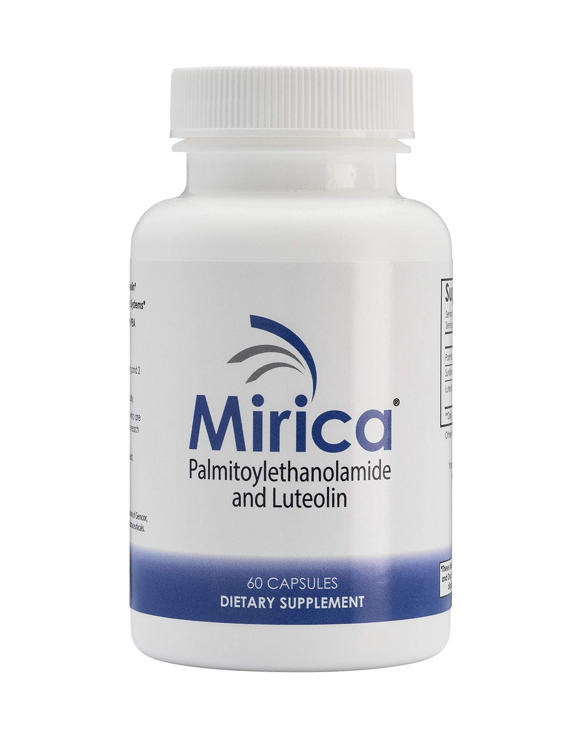 Mirica frasco frontal mostrando 60 cápsulas y claridad en ingredientes