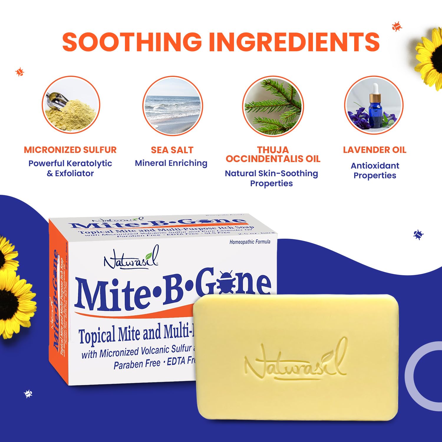 Mite-B-Gone barras junto a referencia de tamaño para uso práctico