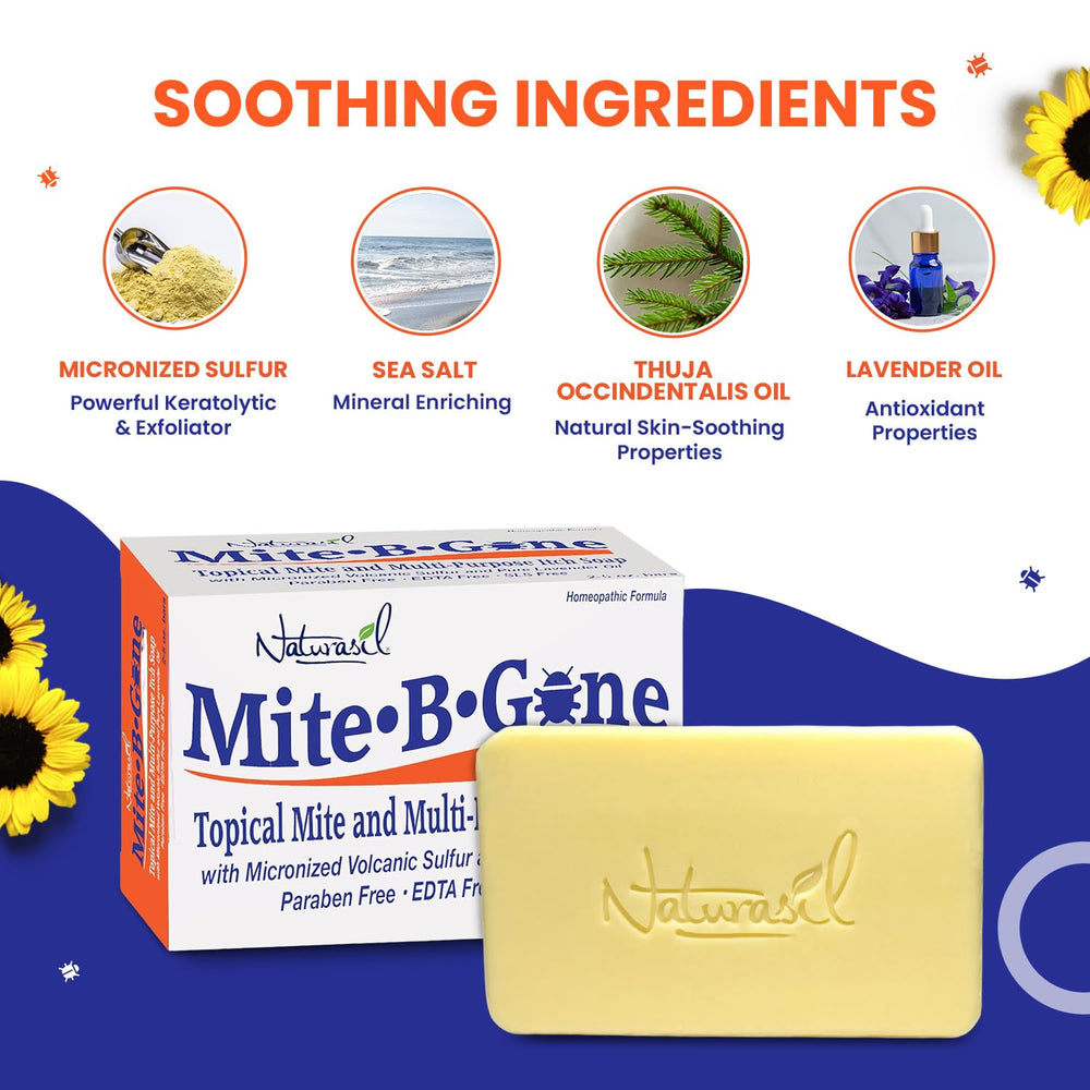 Mite-B-Gone barras junto a referencia de tamaño para uso práctico