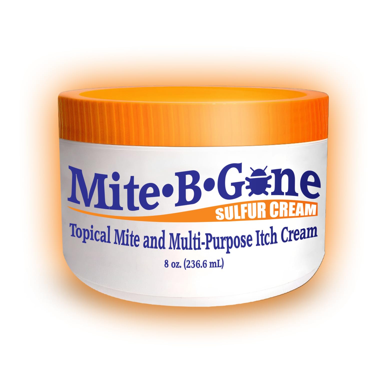 Mite-B-Gone frasco frontal mostrando etiqueta y tamaño 8 oz, confianza americana