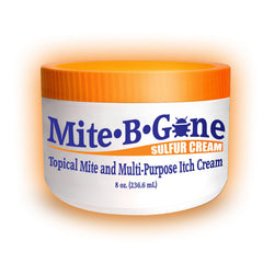 Mite-B-Gone frasco frontal mostrando etiqueta y tamaño 8 oz, confianza americana