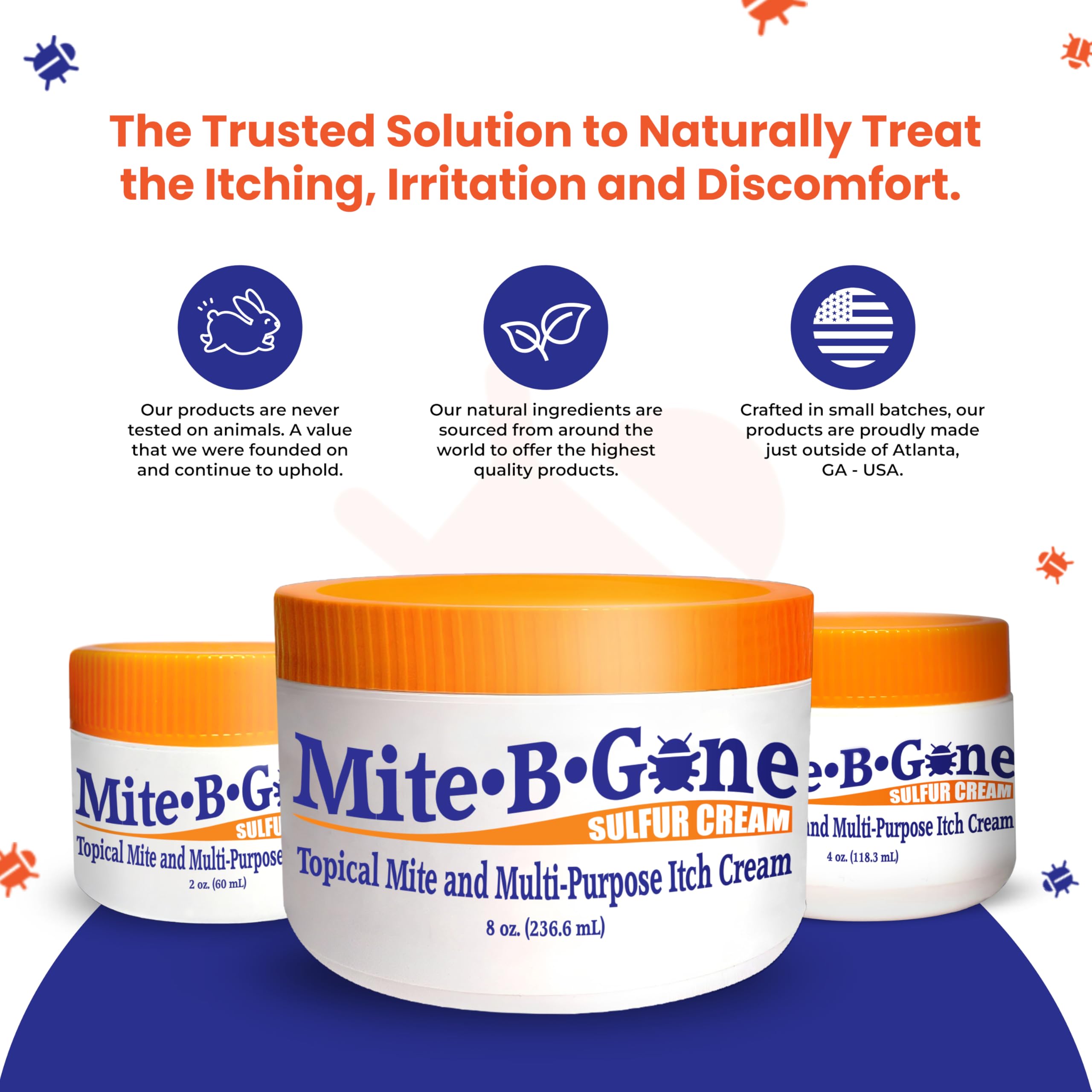 Mite-B-Gone crema extendida en brazo mostrando efecto calmante