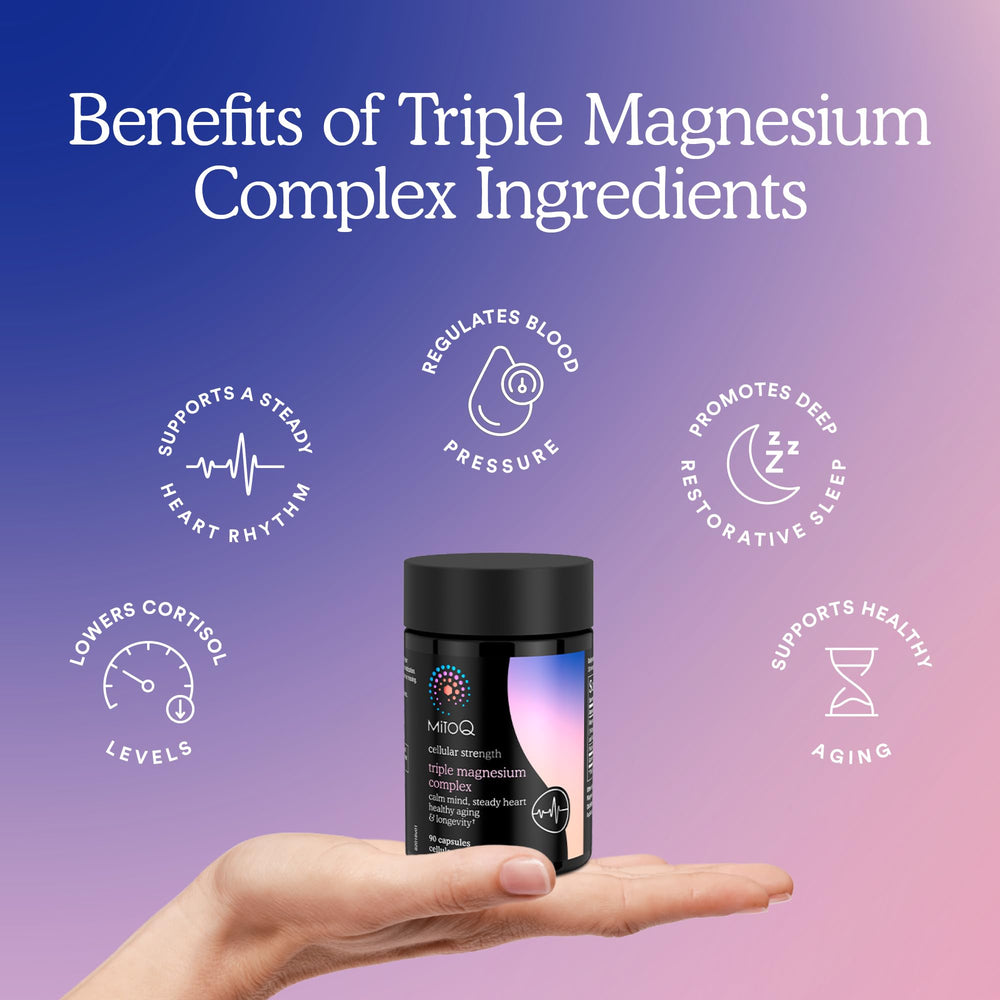 MitoQ etiqueta con lista de ingredientes y dosis, beneficio: transparencia de formulación.