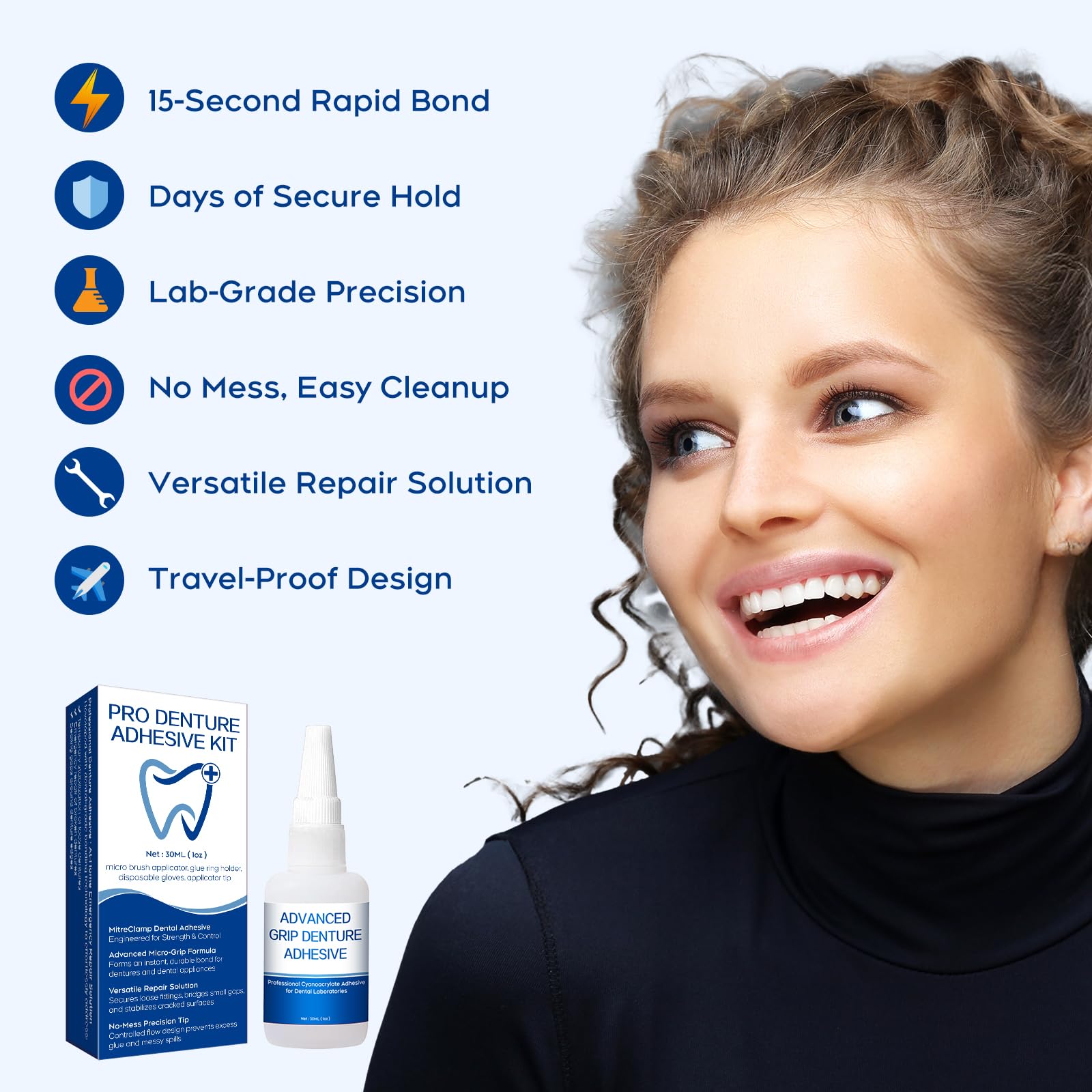 MitreClamp aplicado en prótesis dental reparando una grieta con rapidez