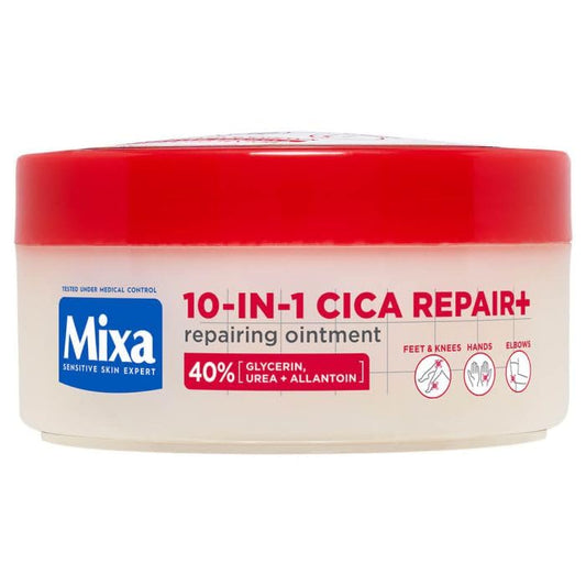 Mixa frasco frontal mostrando formato 150 ml y beneficios de reparación