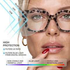 miyya mujer leyendo con gafas para mejor enfoque y reducción de fatiga