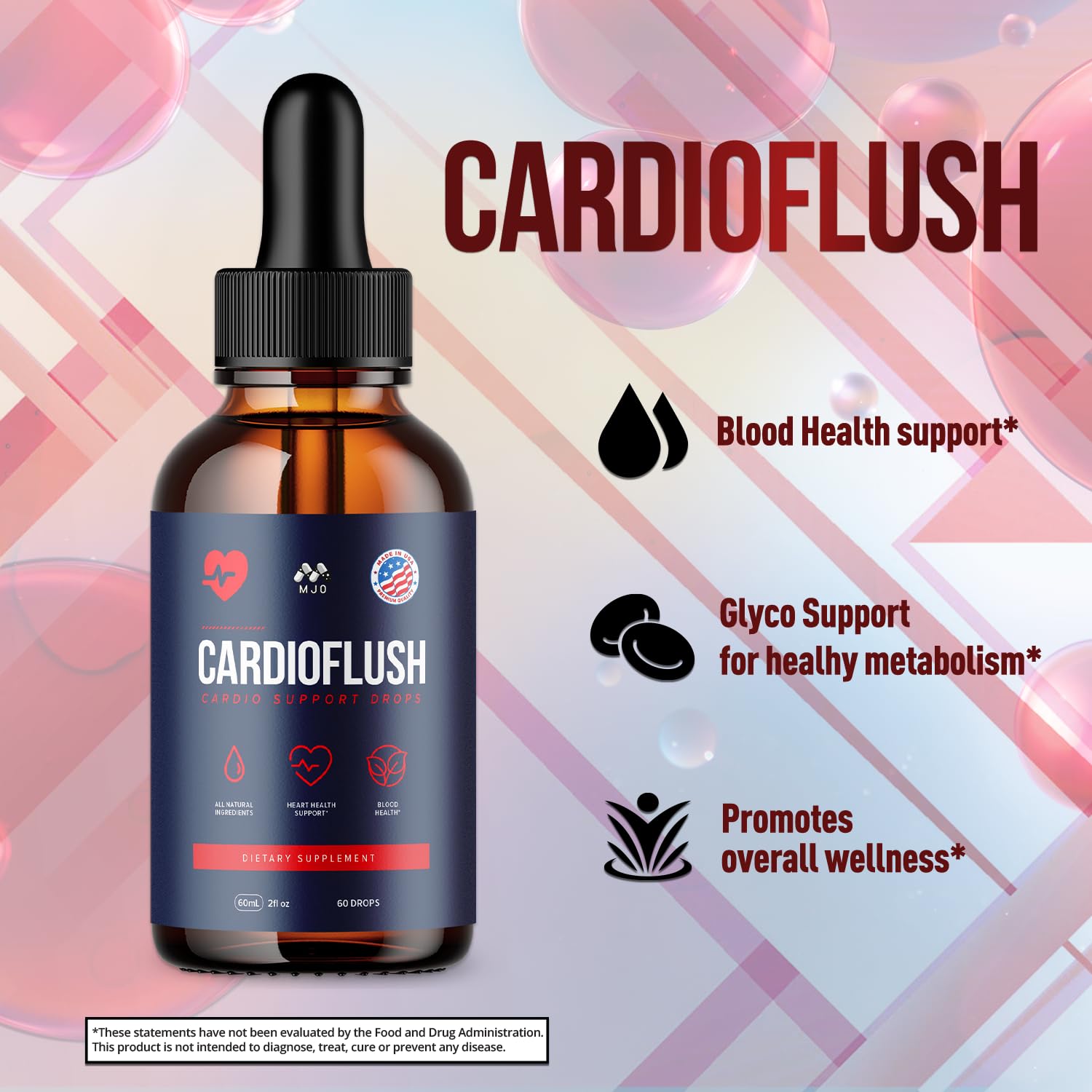 MJO Cardioflush cuentagotas con gotas concentradas, dosificación precisa y cómoda