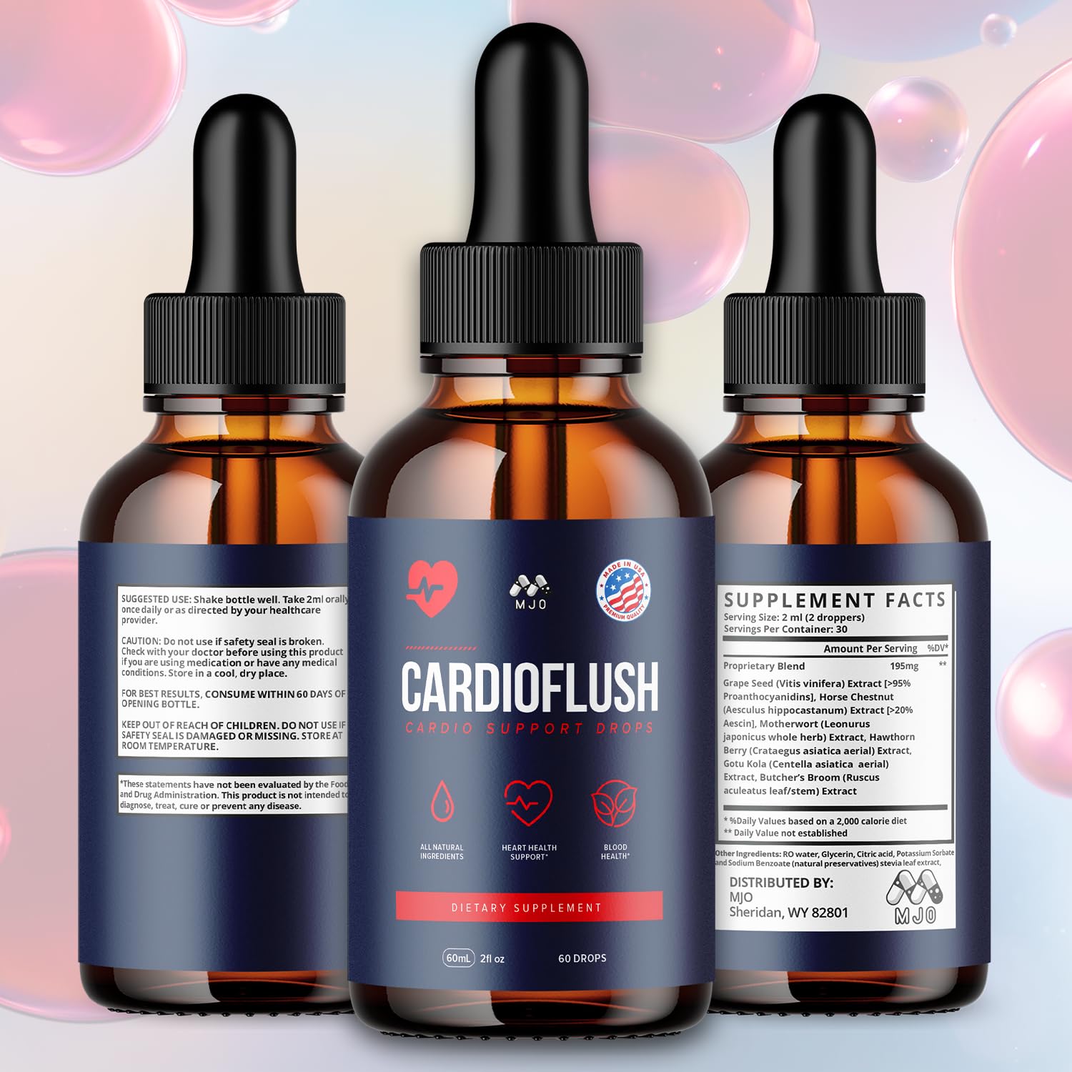 MJO Cardioflush etiqueta detallada con ingredientes visibles para mayor confianza