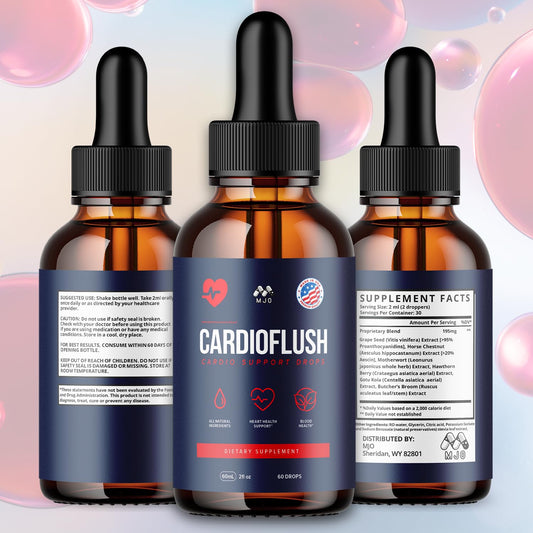 MJO Cardioflush etiqueta detallada con ingredientes visibles para mayor confianza