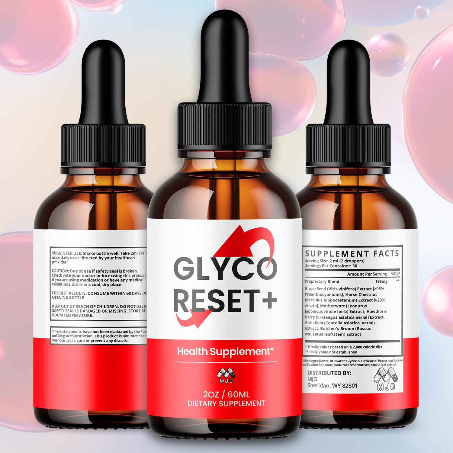 MJO Glyco Reset Drops detalle de la etiqueta con ingredientes visibles y confianza