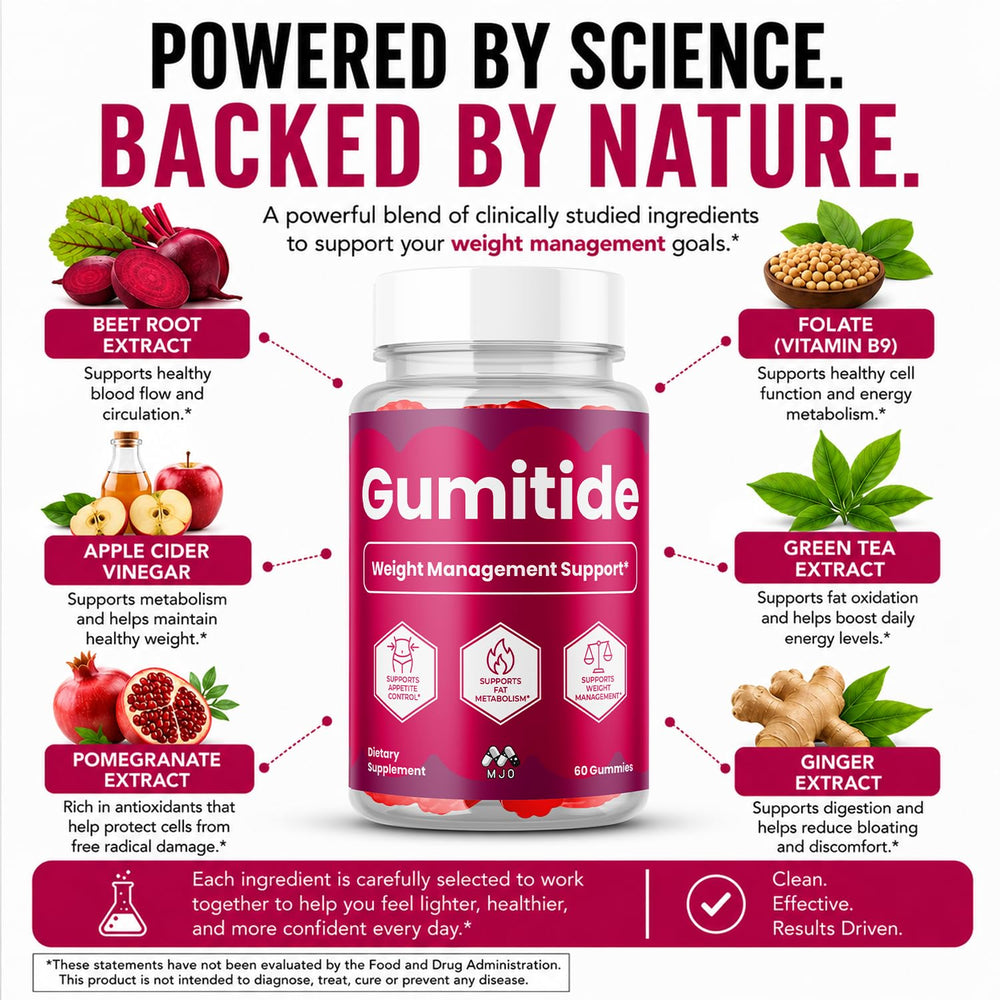 MJO gomitide etiqueta con lista de ingredientes visible y clara