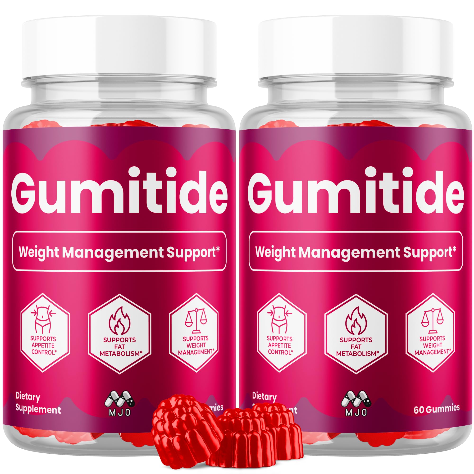 MJO empaque frontal mostrando Gomitide Gummies y facilidad de uso