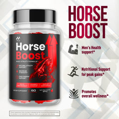 MJO Horse Boost frasco abierto con gomitas visibles para facilidad de uso