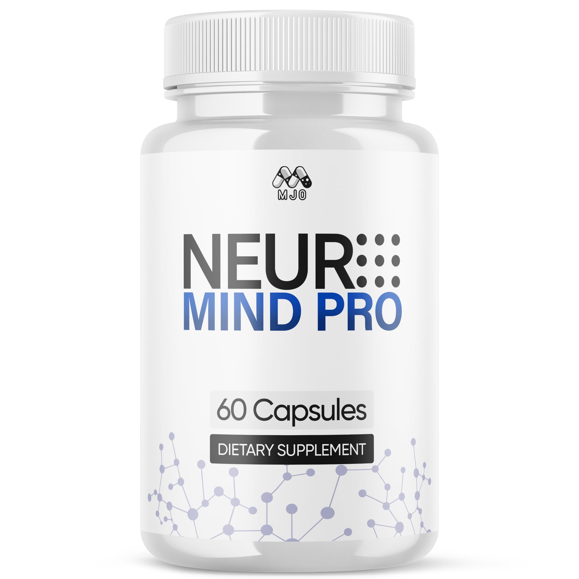 MJO frasco Neuro Mind Pro frontal mostrando etiqueta y diseño, beneficio claridad