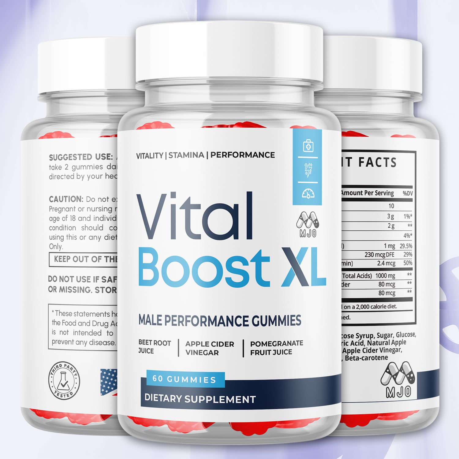MJO Vital Boost XL primer plano de gomita para apreciar textura y color