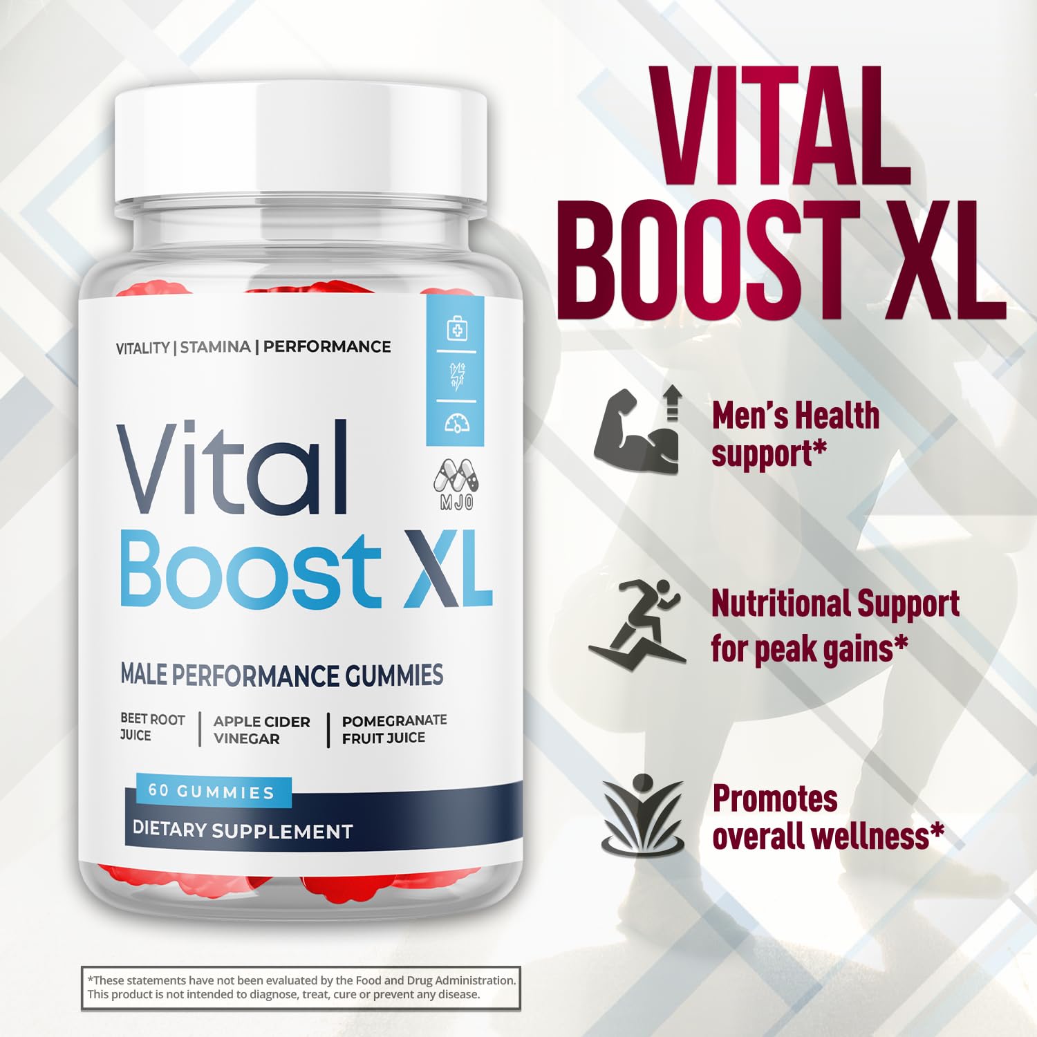 MJO Vital Boost XL gomitas apiladas mostrando consistencia masticable