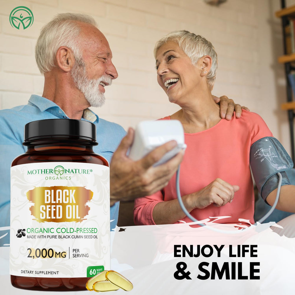 Mother Nature Organics botella abierta con cápsulas visible, fácil de tomar