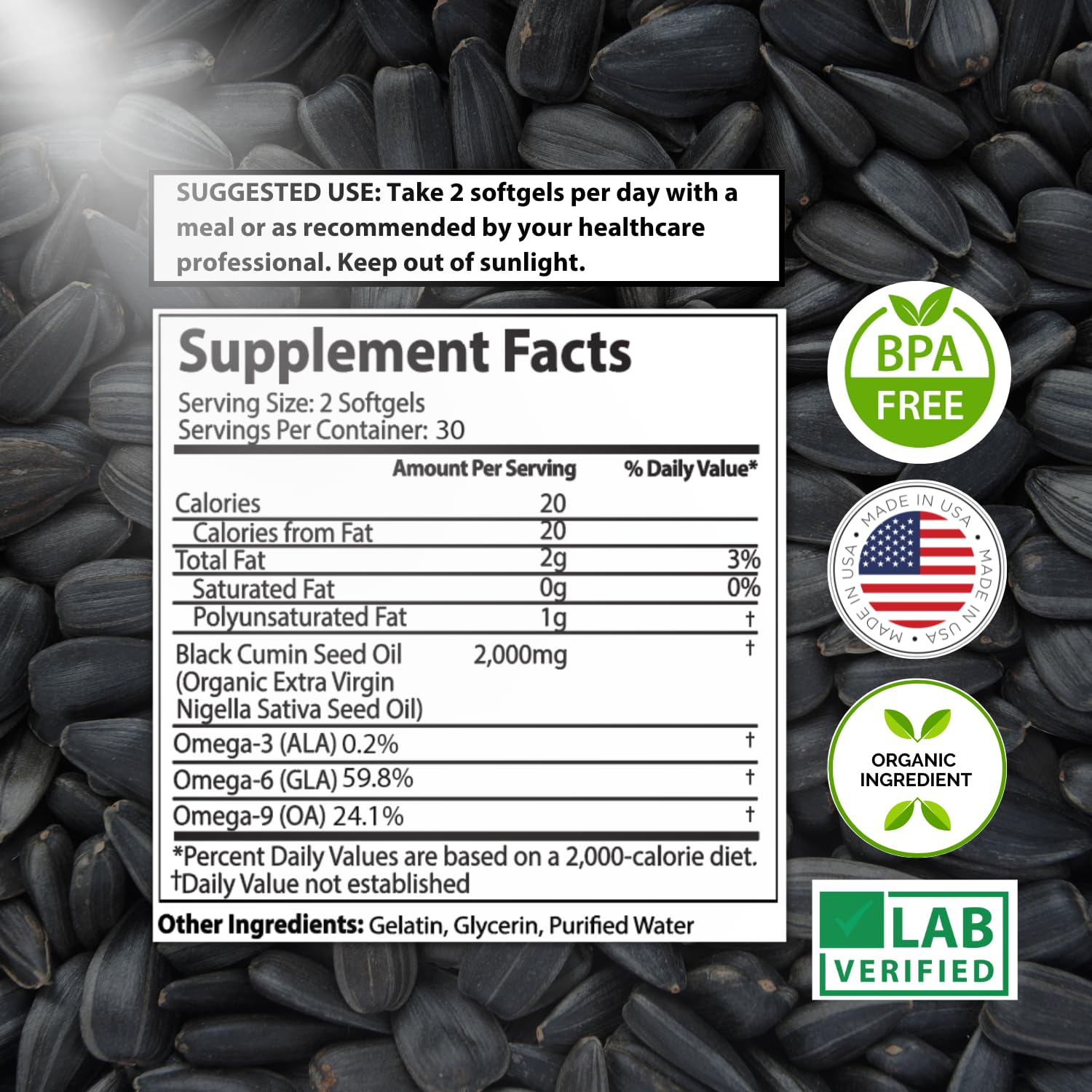Mother Nature Organics semillas de Nigella sativa que indican origen natural turco