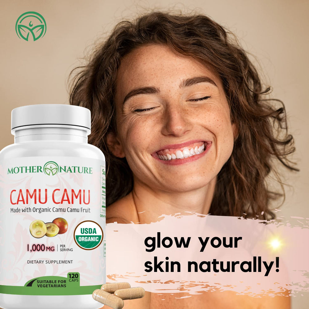 Mother Nature Organics cápsulas en mano para comparar tamaño y dosificación