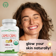 Mother Nature Organics cápsulas en mano para comparar tamaño y dosificación
