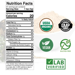 cucharada con polvo de maca negra Mother Nature Organics, porción práctica y fácil de medir