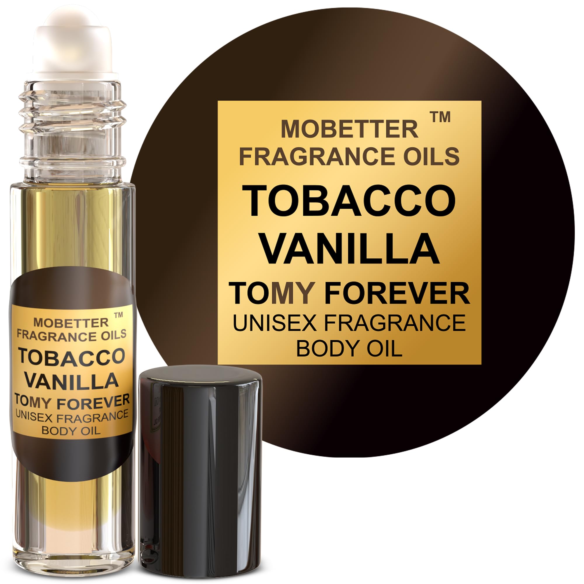 MOBETTER FRAGRANCE OILS botella frontal con aroma Tobacco Vanilla y diseño compacto