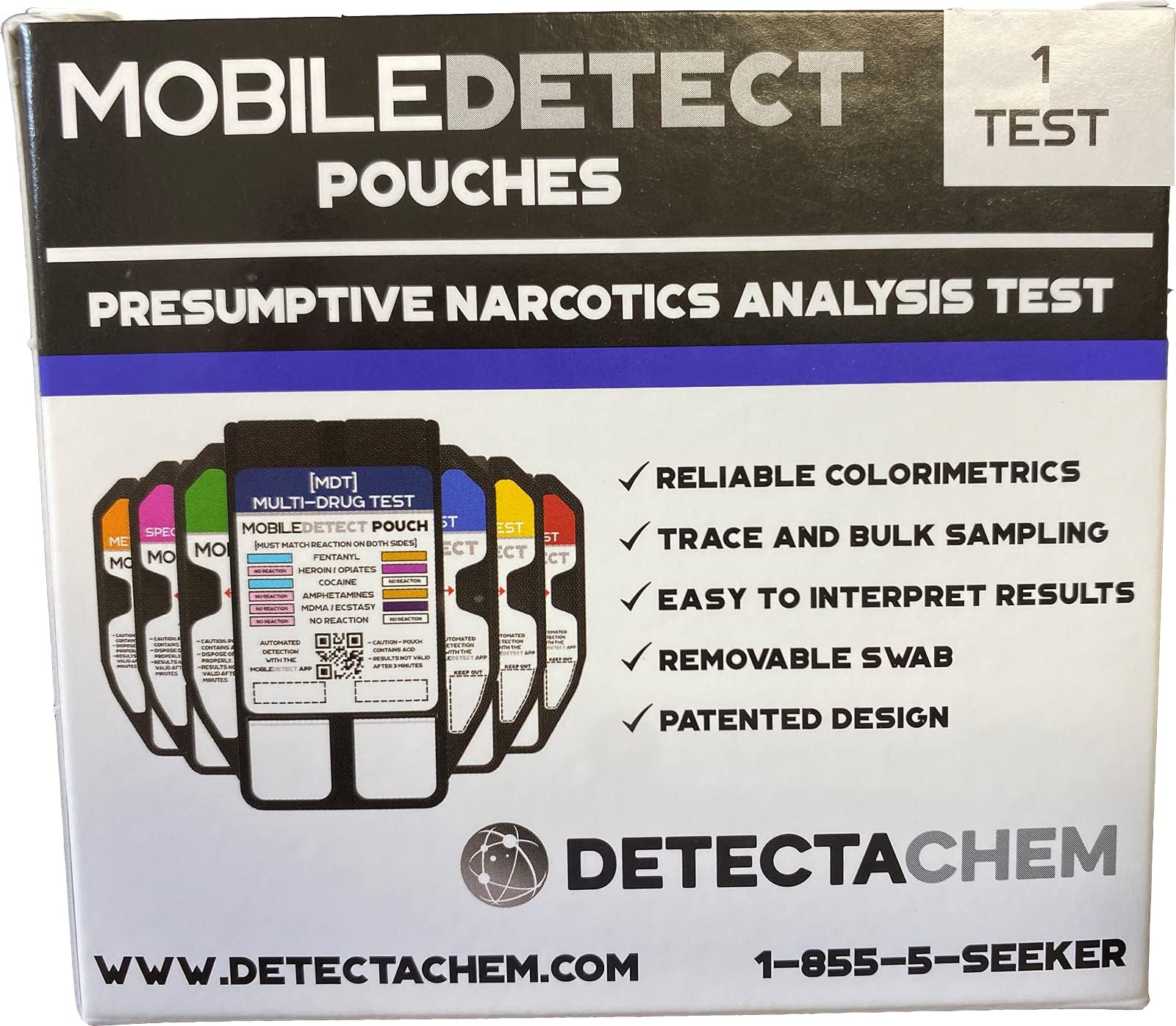 Mobile Detect Pouch en uso sobre superficie, detección rápida de residuos