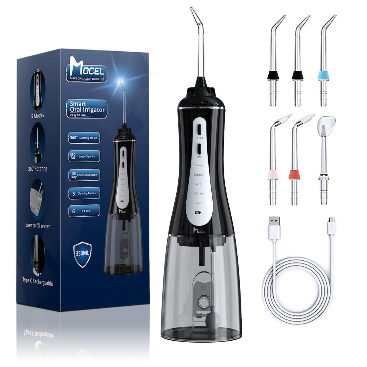 Mocel vista frontal del irrigador con diseño ergonómico y agarre seguro
