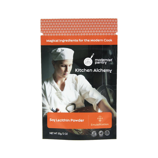 Modernist Pantry empaque frontal 50 g mostrando etiqueta y uso culinario