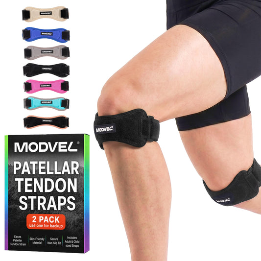 Modvel banda de rodilla frontal mostrando ajuste y soporte