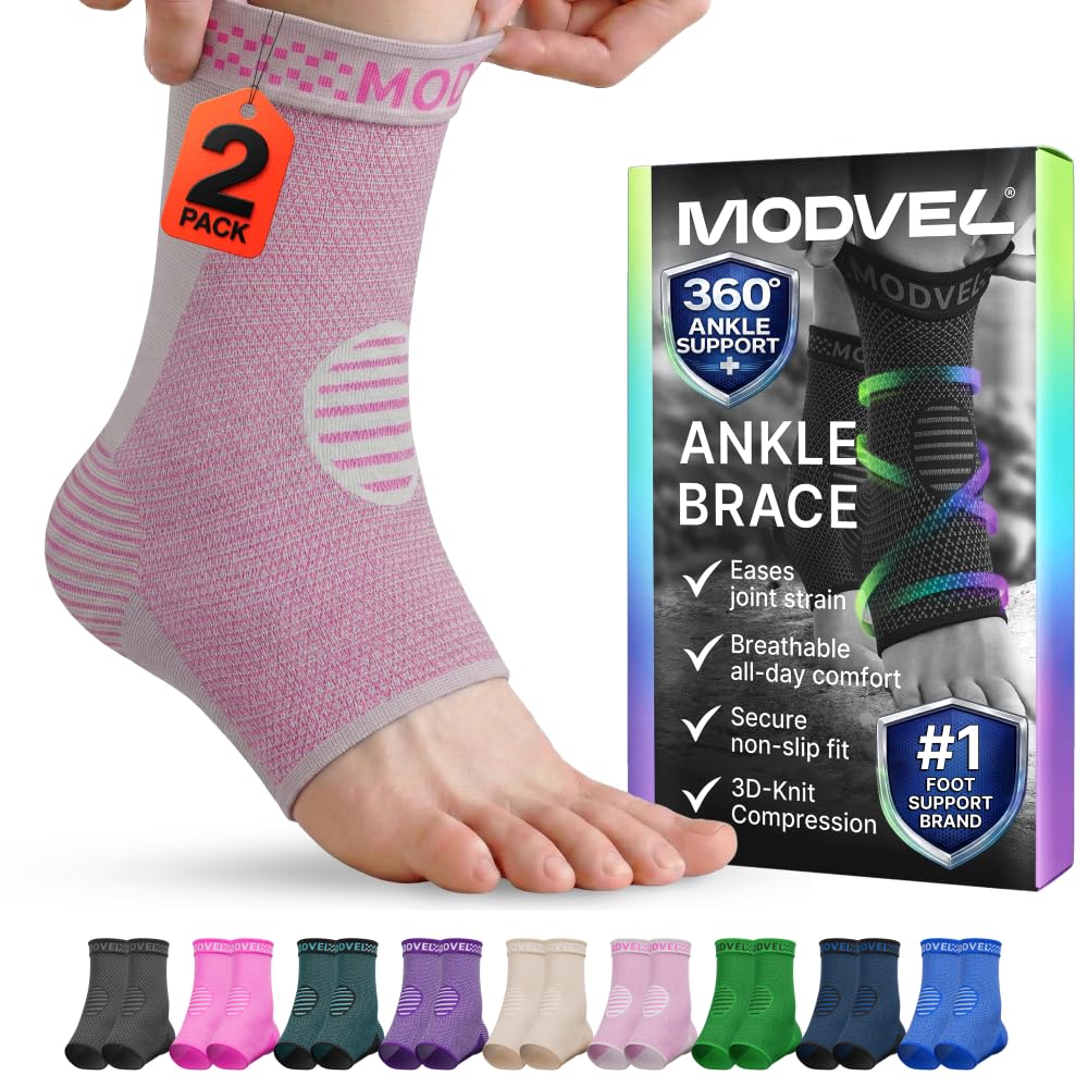 Modvel tobillera frontal en empaque mostrando soporte y comodidad
