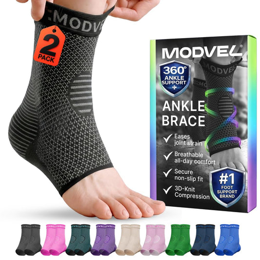 Modvel pack frente mostrando 2 tobilleras y ajuste cómodo