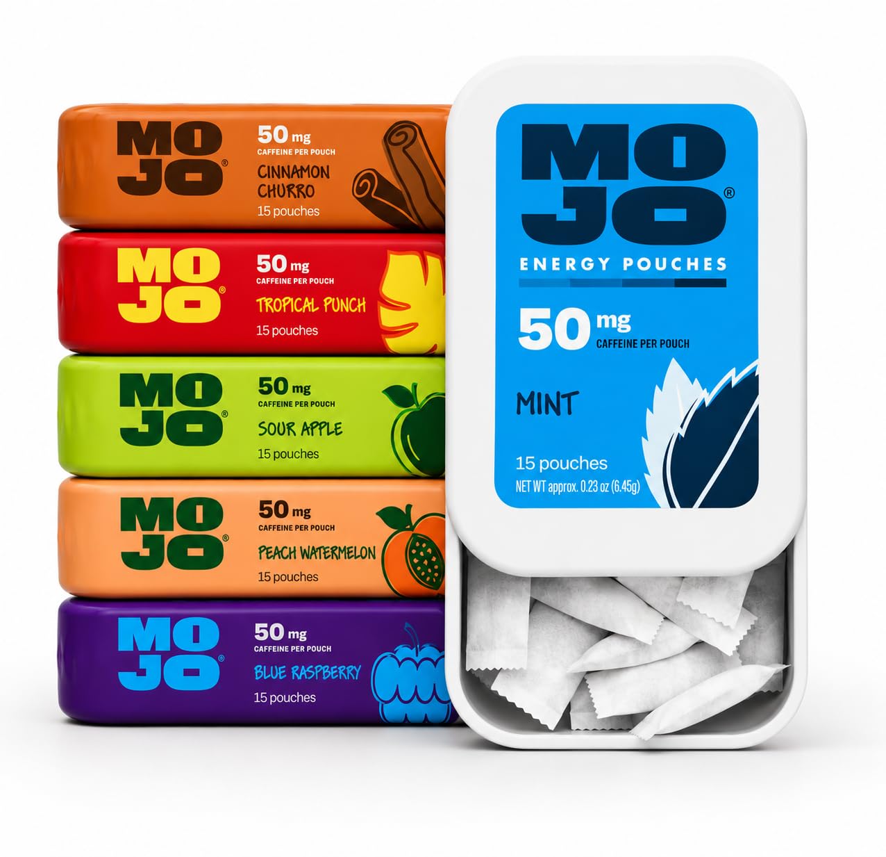 MOJO frente del paquete deslizable mostrando portabilidad y diseño