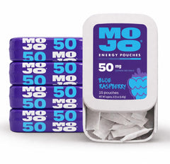 MOJO frente del paquete blue raspberry con diseño visible y portátil