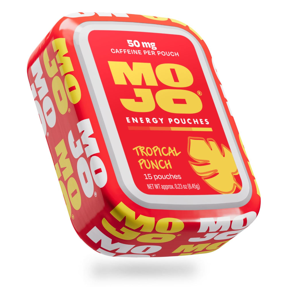 MOJO pack frontal con sabor tropical punch mostrando diseño y portabilidad