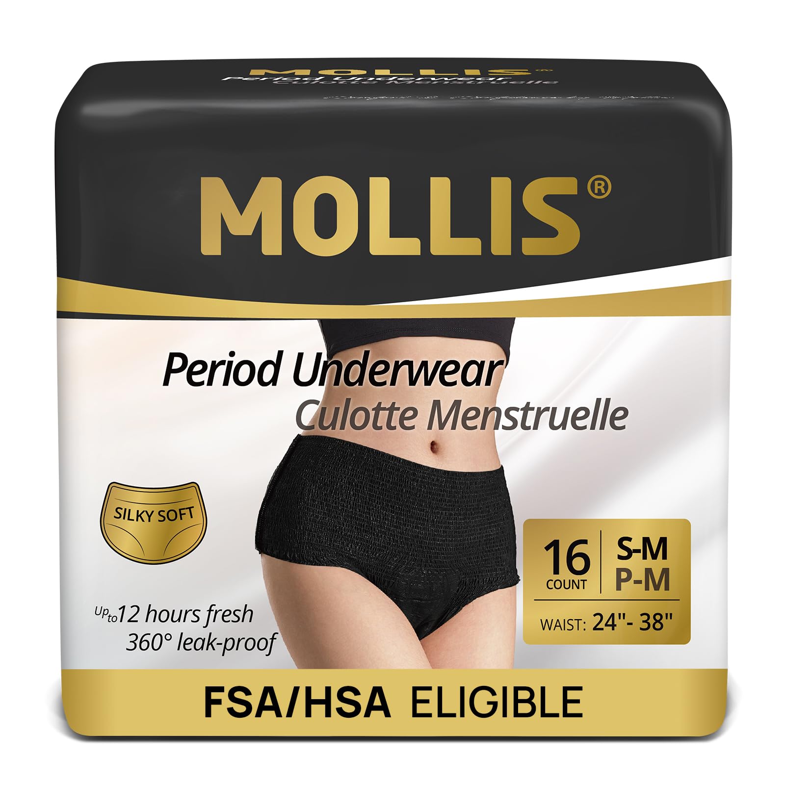 MOLLIS vista frontal del empaque negro mostrando 16 unidades y beneficio práctico