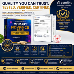 MOMARY NUTRITION sello de laboratorio independiente que indica verificación