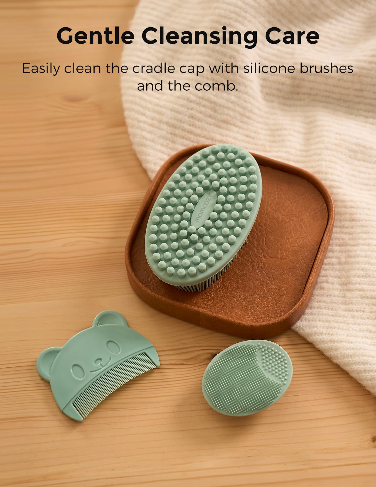 Momcozy bath brush de silicona textura suave que protege piel sensible