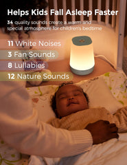 Momcozy máquina de sonido en cuna ayudando a calmar al bebé