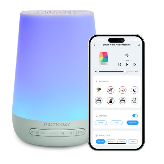 Momcozy vista frontal del dispositivo con diseño verde y control fácil